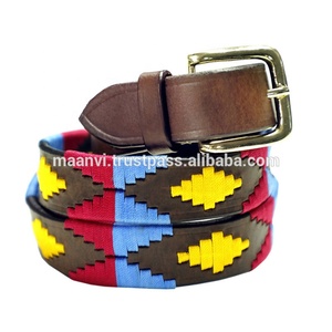 Cinturones de cuero tipo POLO con diseño de hilo de nailon, hebilla de latón tejida, FANCY - Product Image 5