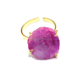 Para mujer joyería geoda natural druzy anillo ajustable Latón chapado en oro anillo de ajuste de Punta uso diario declaración anillo ajustable - Product Image 4