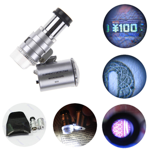 9882 <span class=keywords><strong>Mini</strong></span> <span class=keywords><strong>60X</strong></span> <span class=keywords><strong>Microscope</strong></span> Loupe de Poche Bijoux Loupe UV Détecteur de Monnaie Lentille Oculaire avec Lumière LED