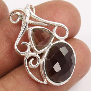 Vente en gros de bijoux fins à la mode pendentif en quartz fumé collier en argent sterling 925 pour femme pendentif fumé fait à la main pour elle - Product Image 1