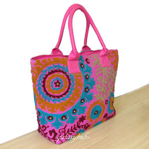 กระเป๋าโท้ทลำลองสำหรับผู้หญิงปักลายซูซานี กระเป๋าถือปักด้วยด้ายขนสัตว์อินเดีย - Product Image 4