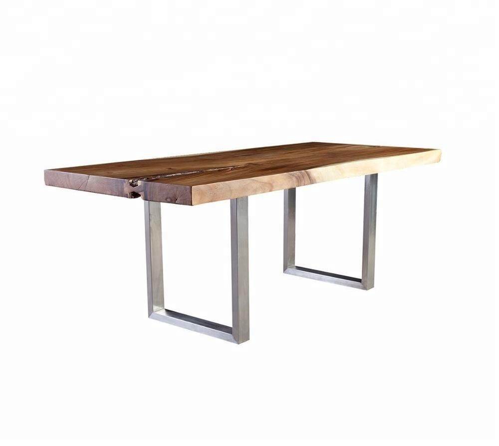 Industrial live edge Coffee Table with Stainless steel legs, Modern Acacia wood Live edge Coffee Table