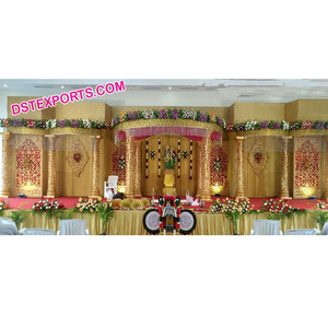 Dernier ensemble de mandaps de mariage en or énorme Fabricant de mandaps de mariage Grand Mandaps de mariage Décoration de piliers en fibre Mandap de mariage Australie - Product Image 1