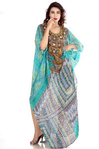 ผู้หญิงแฟชั่น Kaftan ชุดผู้หญิงสวมใส่พิมพ์ดิจิตอล Kaftan ชุดคริสตัลเครื่องประดับคอชุดยาวเต็ม - Product Image 4