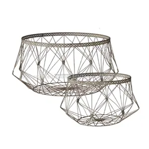 Wire Decorative Storage Baskets Modern Set 2 Handcraft Metal Wire Storage Baskets fruits and vegetables storage basket set