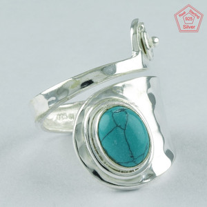 Bague en argent Sterling 925 ajustable, pierre Turquoise véritable, joli Design, offre spéciale - Product Image 1