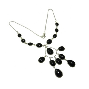 สร้อยคอเงินแท้ S925พร้อมพลอยโอนิกซ์สีดำแท้สำหรับผู้หญิง & เด็กผู้หญิงสำหรับงานแต่งงานและงานปาร์ตี้ - Product Image 1