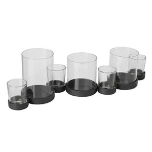 <b>Black</b> Metal Iron 7 Glass Pillar Hurricane <b>Candle</b> <b>Holders</b> - Product Image 1