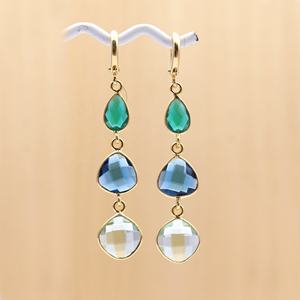 Amazing Multi Gemstone Dangle Drop <b>Earring</b> Pairs Brass Gold Plated Hoop Style Bezel Setting Classic Fashion Jewelry Pair - Product Image 2