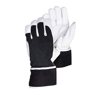 Guantes de conductor de cuero Argon de corteza blanca y blanca con dedos completos con tubería - Product Image 4