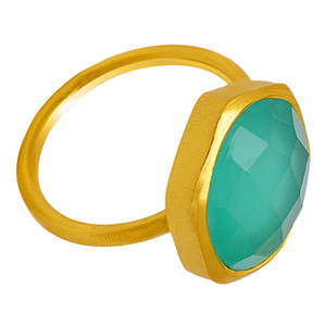 Bague en argent sterling 925 plaqué or avec pierres précieuses calcédoine verte Bague à la mode pour cadeau de mariage. - Product Image 3