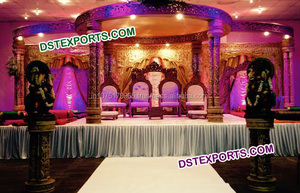 Mandap DE BODA indio de fibra antigua para exteriores, conjunto de Mandap dorado tallado de fibra, a la venta - Product Image 6