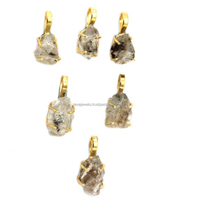 Colgante de GEMA de diamante Natural herkimer, colgante de aspecto crudo rugoso, enchapado en oro de 24k para collar de cadena - Product Image 2