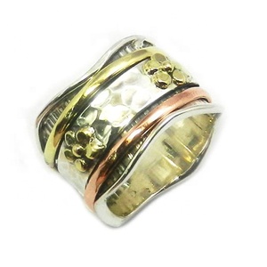 Recién llegado hermosa Plata de Ley 925 latón cobre tres tonos Spinner anillo joyería de lujo eternidad anillos Vermeil - Product Image 1