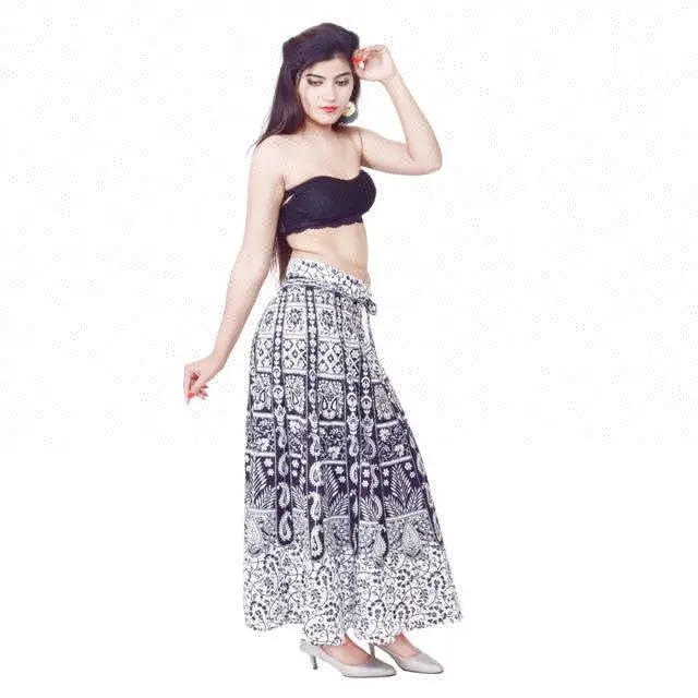 Black and white printed cotton wrap skirt