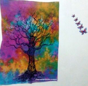 Dry Tree Printed Vintage Multiple Colors Handmade Small <strong>Poster</strong> Tapestry Wall Hanging Table <strong>Cloth</strong> By Indian Consigners - Product Image 2