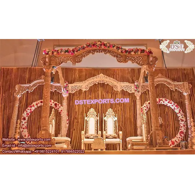 Indian Wedding Wooden Akshar Mandap Royal Wooden Marriage Mandap Stylish Wedding Mandap