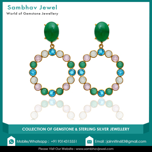 Designer Women Fashion Gold Plated 925 Sterling <b>Silver</b> Handmade Natural Multi Gemstone Trendy Style <b>Hoop</b> <b>Earrings</b> at Low Price - Product Image 5