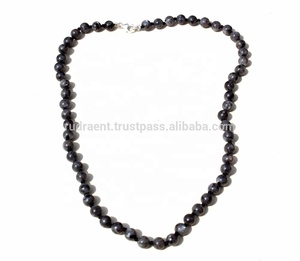 Collar anudado de cuentas de larvikita de alta calidad Piedras Naturales piedras de cristal curativas inspiradas estilo religioso perla de diamante para - Product Image 2