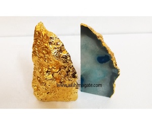 Entreprises de vente en gros de serre-livres décoratifs en agate plaquée or, artisanat en cristal naturel fait main, pierres de Reiki, mascotte, minéraux Feng Shui, pierres précieuses - Product Image 1