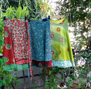 Double Reversible Sarong ผ้าไหม Sari Magic Wrap กระโปรงจากอินเดีย - Product Image 4