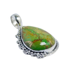 Pendentif en Turquoise Verte Rare, Fait Main, Argent Sterling 925, Classique Vintage, Bijoux de Mode Indiens pour Mariage - Product Image 1