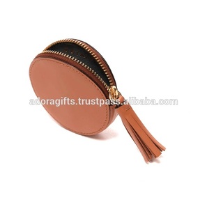 Women's Round Shape Leather <b>Coin</b> Purse <b>Coin</b> Holder With Key <b>Ring</b> - Product Image 4