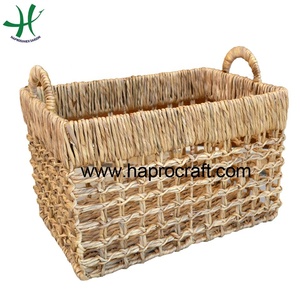 Panier de rangement rond en jacinthe d'eau en bambou avec 2 poignées Design agréable pour l'organisation de la maison Style décor à la maison (HLB 1952) - Product Image 6