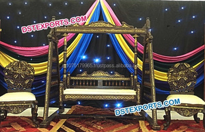 Columpio de escenario de boda indio, estilo antiguo, de madera, diseño moderno, con sillas - Product Image 5