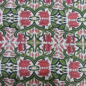 Tissu en coton imprimé à main pour ensemble de canapé, style indien, vert Lotus, ouvert, 5 pièces