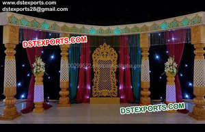 การตกแต่งเวทีแต่งงานสีทองเวทีจัดงานแต่งงานที่ทันสมัยในเอเชียใต้เวทีงานแต่งงานที่ไม่ซ้ำกันล่าสุดของอินเดีย - Product Image 4