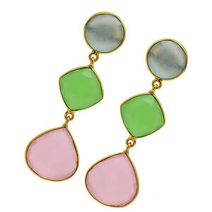 Bezel Setting Beautiful Chalcedony Gemstone 925 <b>Sterling</b> <b>Silver</b> Gold Plated <b>Stud</b> <b>Earrings</b> Fashionable <b>Earring</b> for Wedding, Gift. - Product Image 1