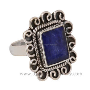 Bague en saphir bleu en corindon, magnifique bijou à la main, 925 argent Sterling, 925 - Product Image 1