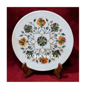 แผ่นหินอ่อนฝังทรงกลมดีไซน์ดอกไม้สำหรับงานหัตถกรรมจานหินอ่อนฝังลวดลายสวยงามสำหรับตกแต่งบ้าน - Product Image 1