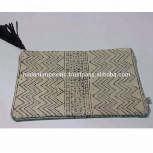 Wholesale Handmade Dhurrie Cotton <b>Cosmetic</b> <b>Bag</b> <b>Large</b> Capacity Women Makeup Organizer Pouch with Leather Tassel - Product Image 4
