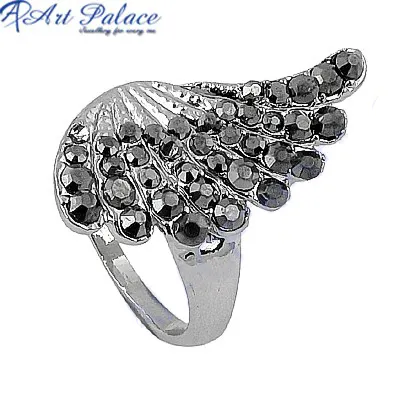 Angel Wings Style Silver Marcasite Ring With Gun Metal 925 Sterling Silver Jewelry Premium High Quality Western Finger Ring