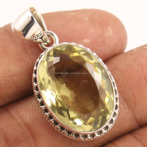 Fabuleux Solitaire Pendentif Naturel LEMON QUARTZ Pierre Précieuse Ovale Forme 925 Solide En Argent Sterling Bijoux Faits À La Main - Product Image 1