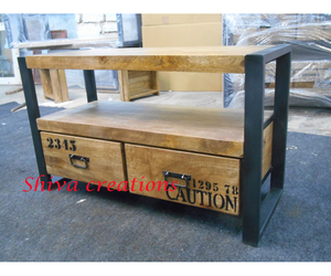 Soporte de TV de altura ajustable de hierro de madera maciza Retro Industrial de alta calidad diseño moderno comedor sala de estar dormitorio directo - Product Image 2