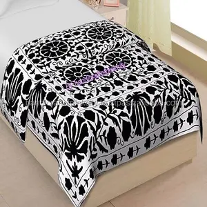 Uzbek Suzani Bed Cover Seprai Katun Sprei Hiasan Dinding Lempar Dekorasi Rumah Kamar Bordir J45.