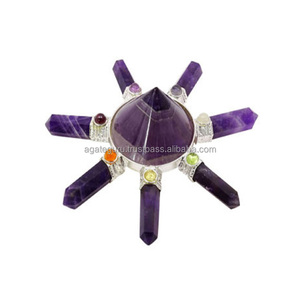 Material de piedras preciosas generador de energía de pirámide cónica amatista hecha a mano para curar Fengshui - Product Image 1