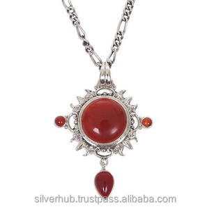 Colgante de Plata con Cornalina, Colgante Étnico de Plata de Ley con Gema de Cornalina Roja, Joyería para Mujer, Colgante de Plata Hecho a Mano, ODM OEM - Product Image 1