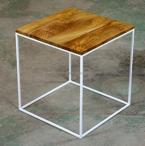 Modern Stylish Coffee <b>Table</b> with Wood Top Rustic Metal Base Space-Saving Storage <b>Tray</b> with Homemade Carved Side <b>Table</b> - Product Image 4