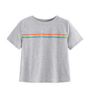 T-shirt à col rond lavé pour femmes, vintage, haut court, imprimé, joli t-shirt à manches courtes - Product Image 5