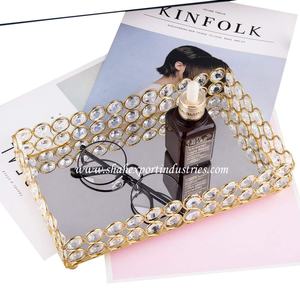 ถาดเก็บของทรงสี่เหลี่ยมผืนผ้าถาดลูกปัดคริสตัลสีทองเงาถาดจัดระเบียบเครื่องประดับอัญมณีสำหรับโต๊ะเครื่องแป้ง - Product Image 1