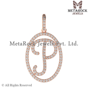 14K Oro inicial P Pave Set diamantes diseñador moda encanto colgante 925 joyería de plata - Product Image 3