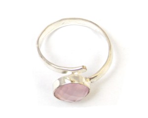 Piedra preciosa de Calcedonia rosa con forma redonda hecha a mano plateada regalo ajustable para su anillo de moda - Product Image 1