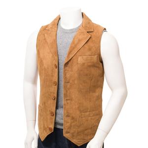 Men's Tan Reversible Genuine Cow Suede <b>Waistcoat</b> Breathable <b>Leather</b> Outer Wear with Button Decoration Stylish Vests & <b>Waistcoats</b> - Product Image 1