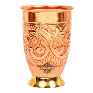 IndianArtVilla Vidrio de diseño en relieve y martillado de cobre con fondo de latón para almacenamiento y servicio-400 ML - Product Image 3