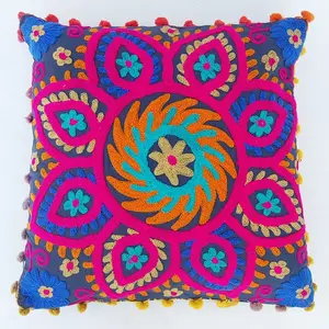 Suzani Cushion Cover Ethnic Vintage Wool Embroidered Throw 16 Inch Shams SOfa cover pillow cases Throw cover Homde Decor Art