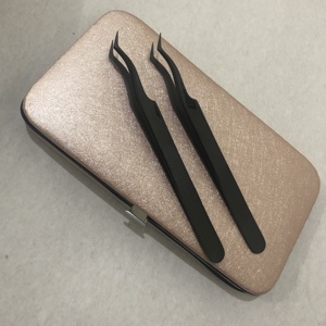 Vente chaude Professionnel J-Type Titane Noir Extension De Cils Pince À Épiler Haute-Privée Testé À La Main En Acier Inoxydable Fibre Pointue - Product Image 2